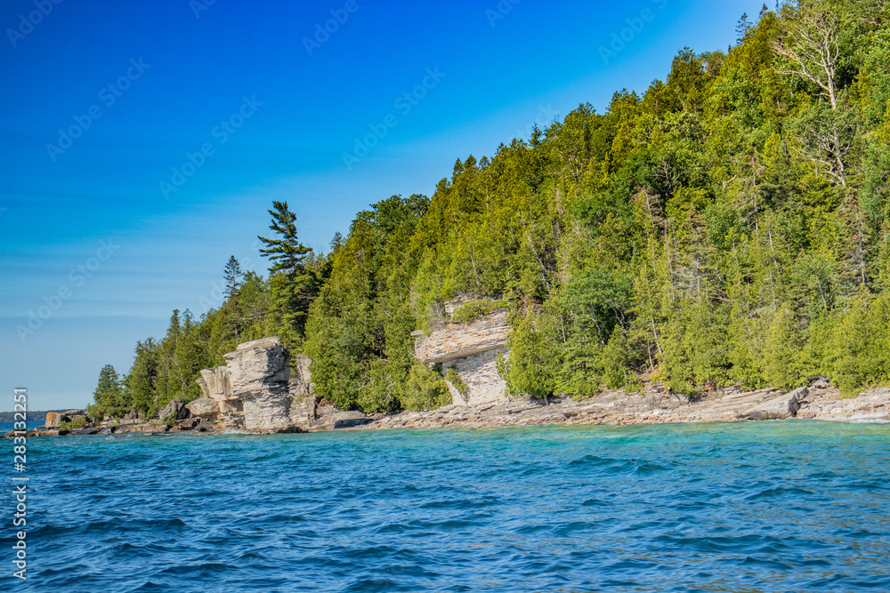 Strange rock layers of islands in Lake Huron, ON