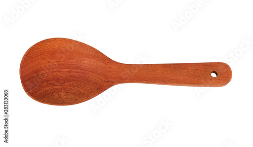wooden spoon isolated on white background, top view.