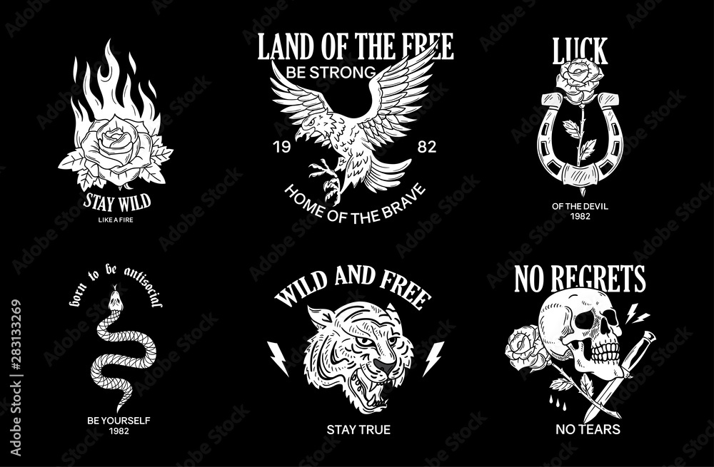 Set vintage prints sticker patches 