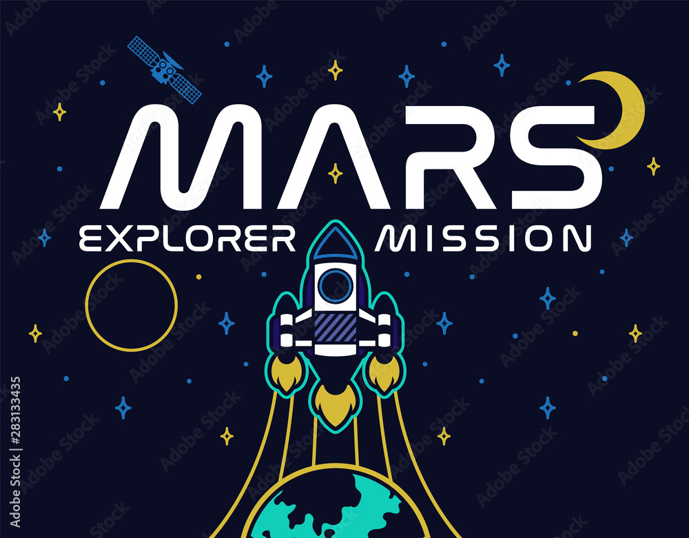 Naklejka premium Mars explore mission print 
