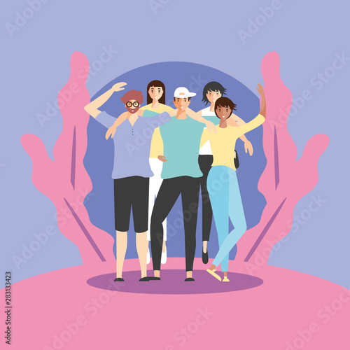group of young people in landscape
