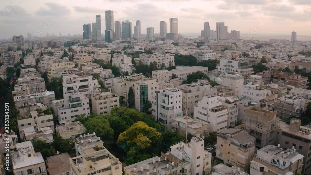 Business city center of Tel Aviv, Israel: 4k aerial drone skyline view Business city center of Tel Aviv, Israel: 4k aerial drone skyline view