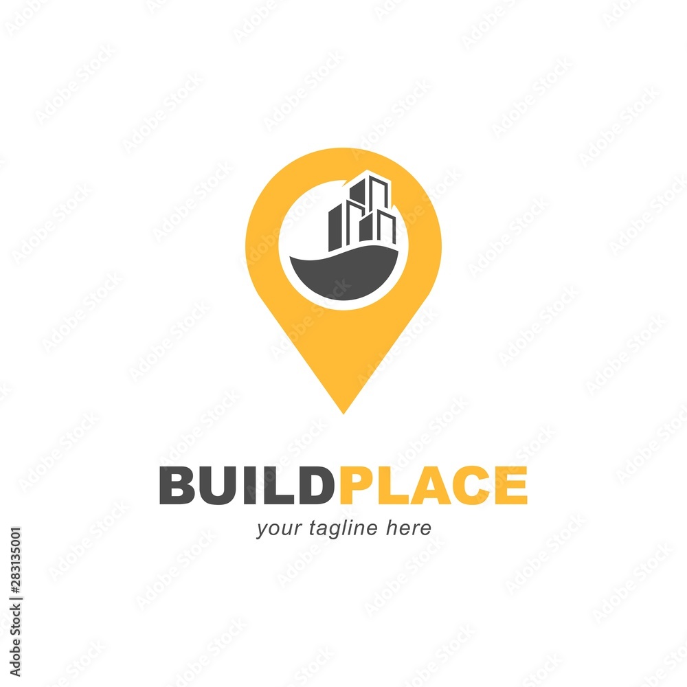 Building with pinpoint location symbol logo design template Building with pinpoint location symbol logo design template
