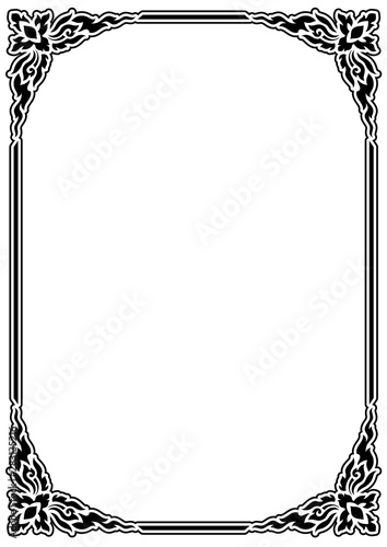 vertical black and white stencil square Traditional vintage floral design border frame
