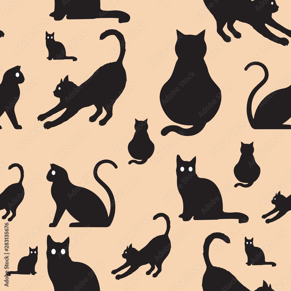 set of cat silhouettes of cats seamless print