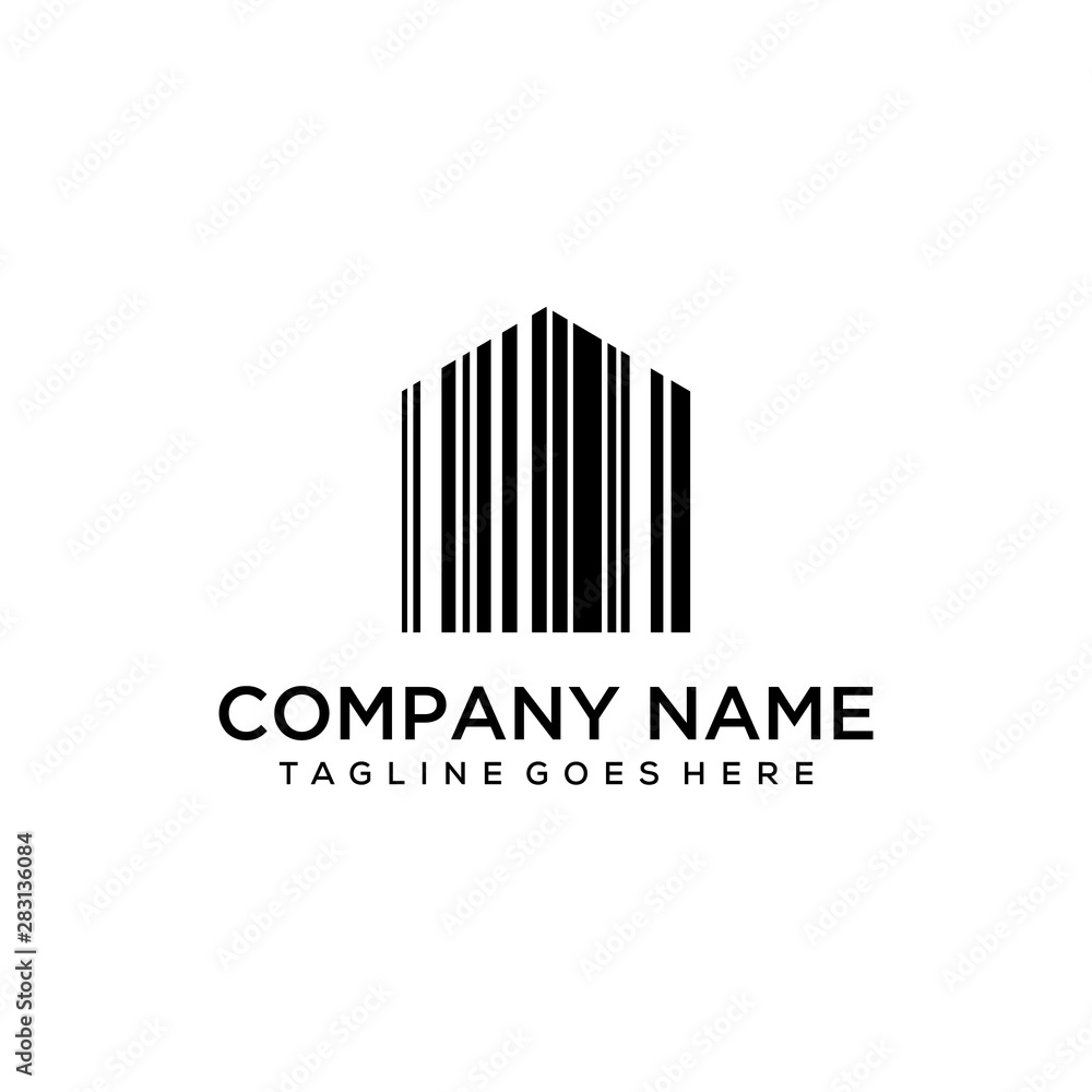 Illustration of barcode that is shaped into a house logo design