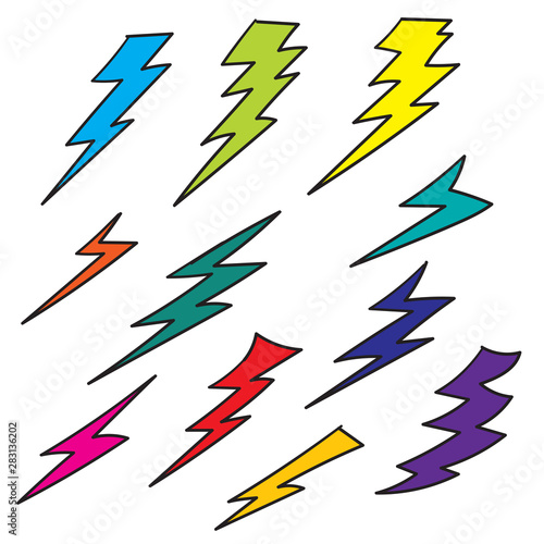 doodle thunder collection illustration handdrawn colorful style vector