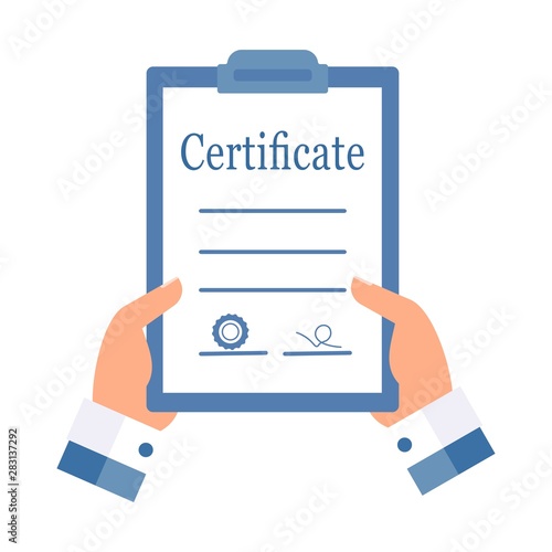 Certificate.  Document.   Flat design, white background.