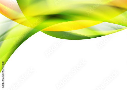 Green and yellow smooth liquid flowing waves abstract elegant background. Vector design