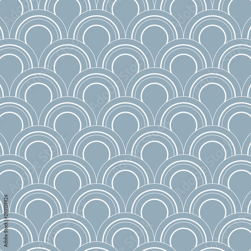 Geometric vector pattern, repeating circle or abstract water drop, fish scale and curtain. Pattern is clean for design, fabric, wallpaper, printing. Pattern is on swatches panel.