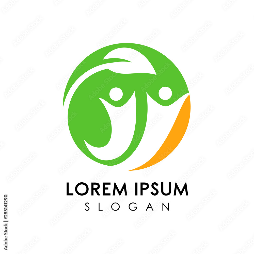 Obraz premium family care logo design vector. Adoption and social network logo design template.