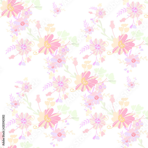Abstract flowers seamless pattern for fabric design. Vector repeat illustrations. Romantic twig and flora seamless pattern.Botanical wallpaper. Element decorative floral.