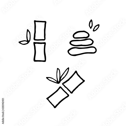 Vector  hand drawn bamboo and spa stones .