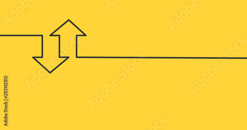 two linear arrows up down icon, two arrows linear sign yellow background. vector illustration.