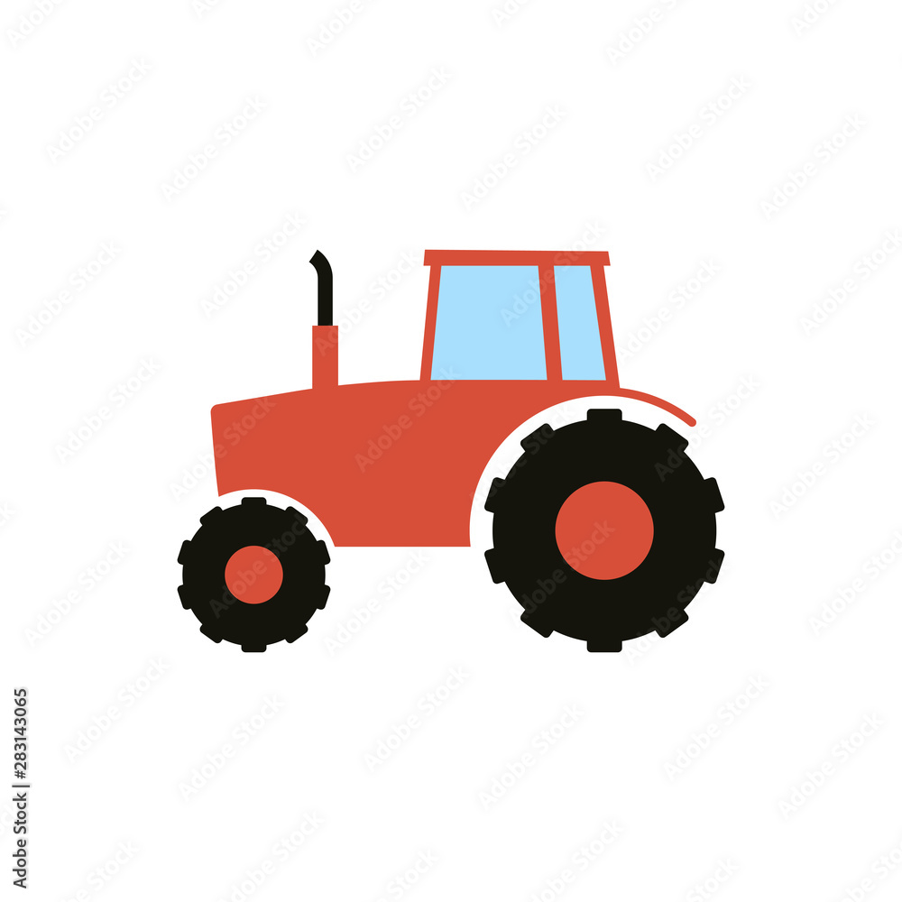 Vector illustration of tractor. Flat red tractor. Vector illustration of tractor. Flat red tractor.