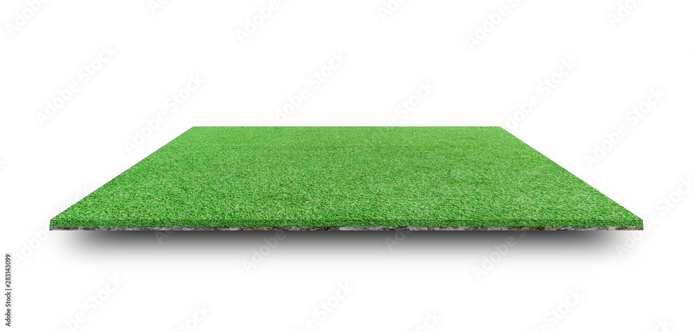 Naklejka Green grass field isolated on white background. with clipping path. For sport stadium background.