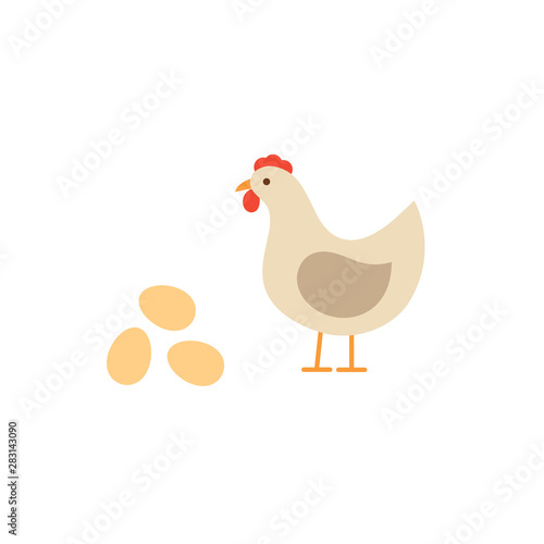 Vector illustration of flat hen with eggs.