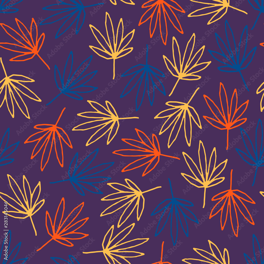 Vector seamless pattern with abstract hand drawn colorful leaves.