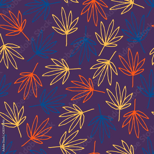 Vector seamless pattern with abstract hand drawn colorful leaves.