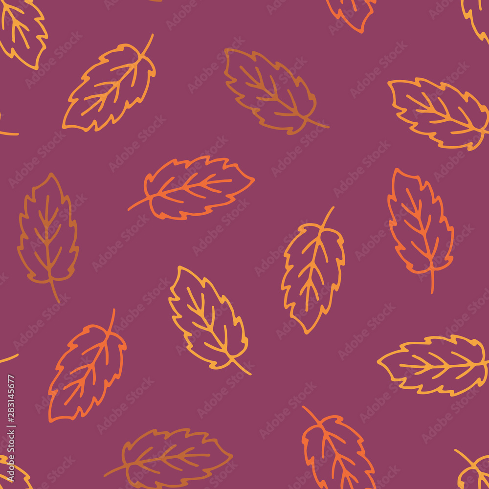Vector seamless pattern with hand drawn colorful leaves.