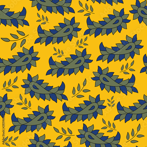 Indian traditional kalamkari paisley and leaf vector seamless pattern background. Perfect use for textile, fabric, fashion, home decor, upholstery etc.