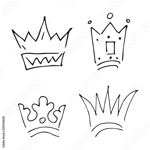 Set of four simple sketch queen or king crowns