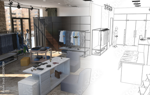 shopping mall, interior visualization, 3D illustration