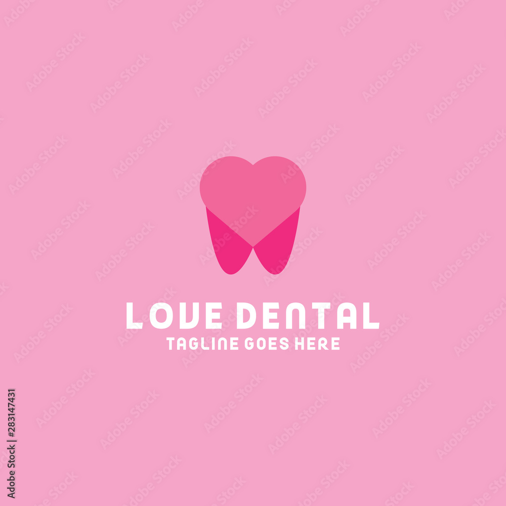 Love Dental Logo Vector Logo Design Template. Tooth and Dentist Icon. Health Care And Clinic Symbol.