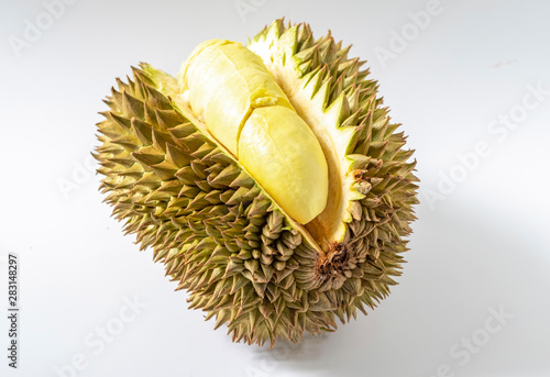 Fresh Durian on white background.The king of Thai fruits .Smelliest and sweet fruits.