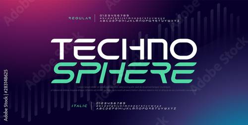 Techno digital modern alphabet fonts. Typography electronic technology music future creative font regular and italic design concept. vector illustraion