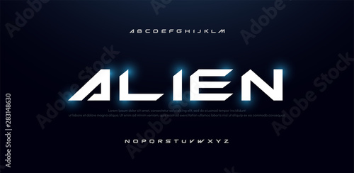 Technology future modern alphabet fonts. Science typography bold font uppercase. vector illustration