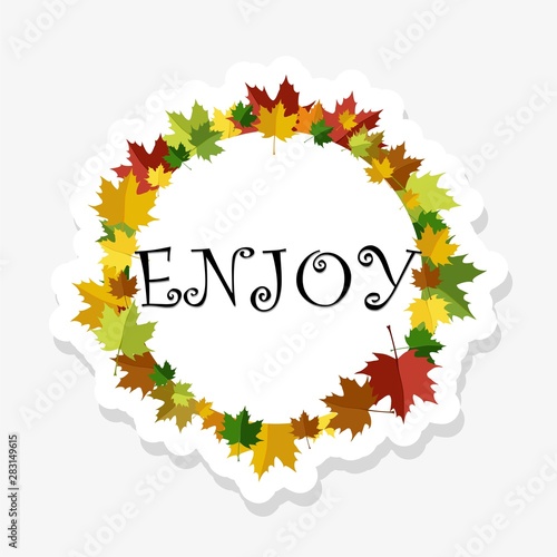 Leaves card with white background and word enjoy