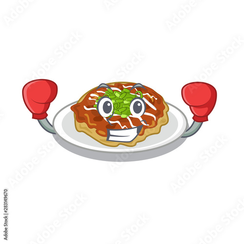 Boxing okonomiyaki is cooked in cartoon pan