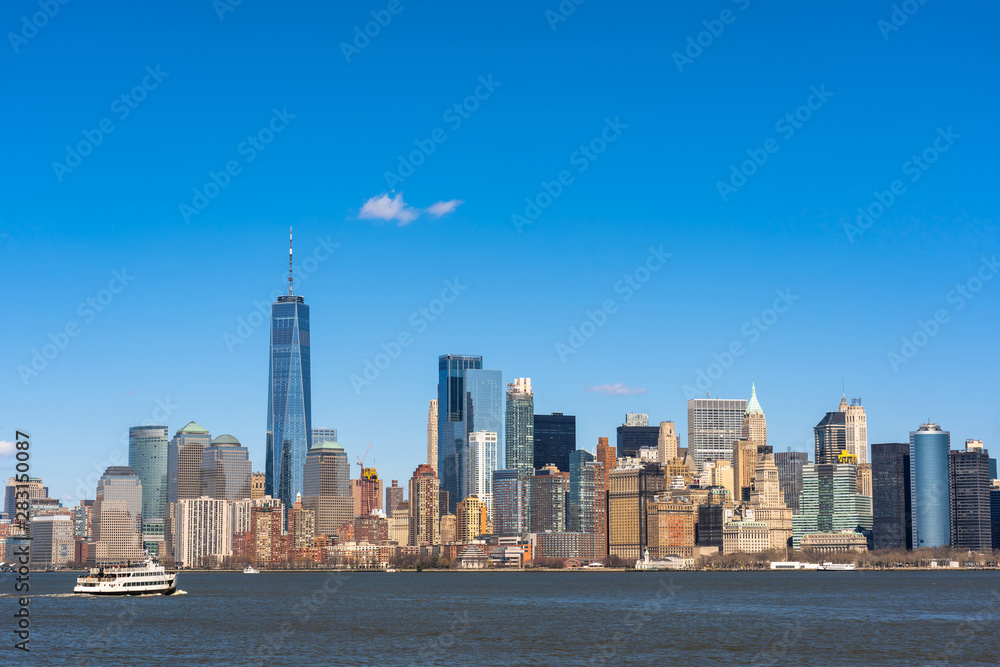 Scene of New york cityscape river side which location is lower manhattan,Architecture and building with tourist concept Scene of New york cityscape river side which location is lower manhattan,Architecture and building with tourist concept