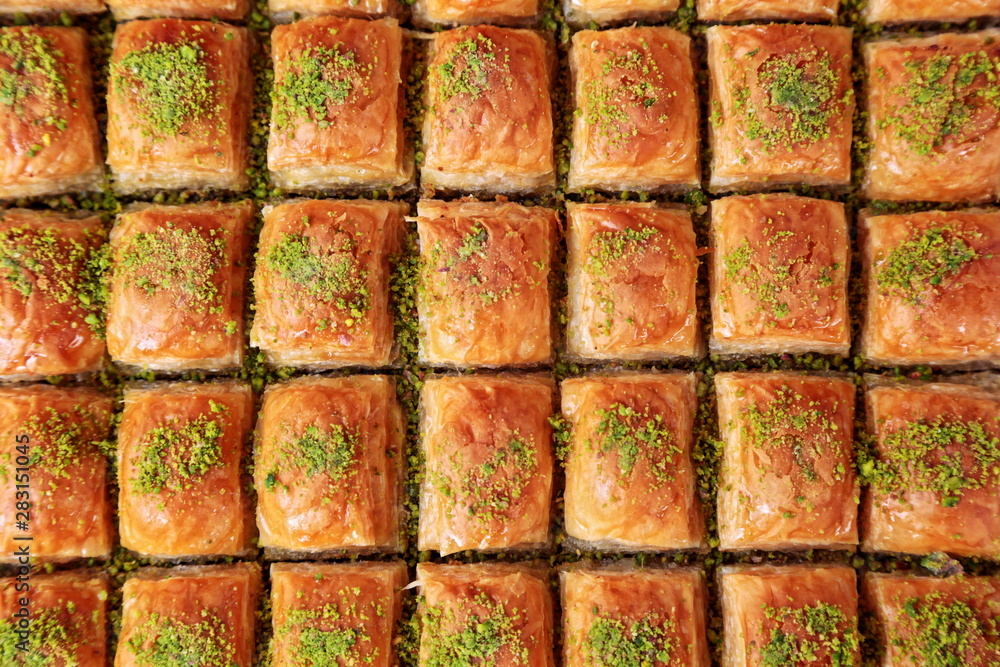 Turkish Dessert Baklava with concept background