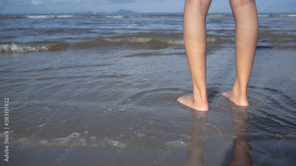 legs stand on the sea floor, Copy space legs stand on the sea floor, Copy space