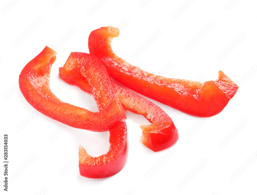 Slices of ripe red bell pepper on white background Slices of ripe red bell pepper on white background