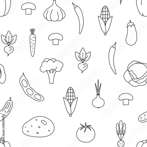 Vector seamless pattern with line vegetables. Seamless pattern.
