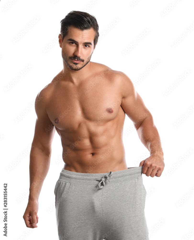 Young man with slim body on white background Young man with slim body on white background