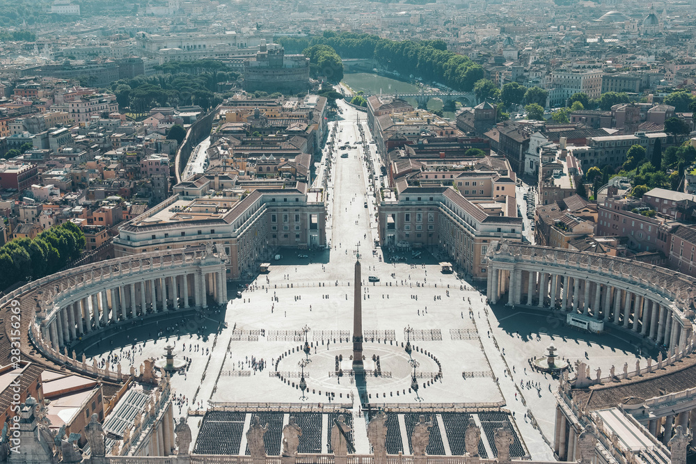 Rome, Italy. Famous Saint Peter's Square in Vatican. View from St. Peter's Basilica dome.