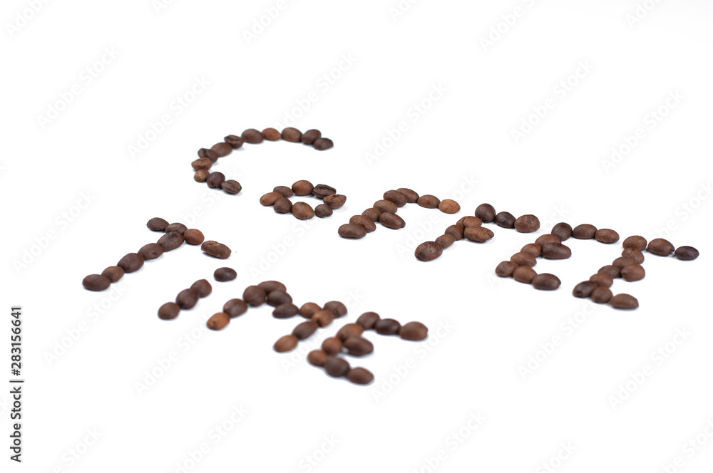 Coffee beans isolated on white background.Coffee time.Copy space Coffee beans isolated on white background.Coffee time.Copy space