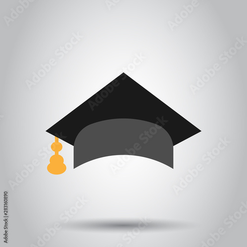 Graduation cap icon in transparent style. Education hat vector illustration on isolated background. University bachelor business concept.