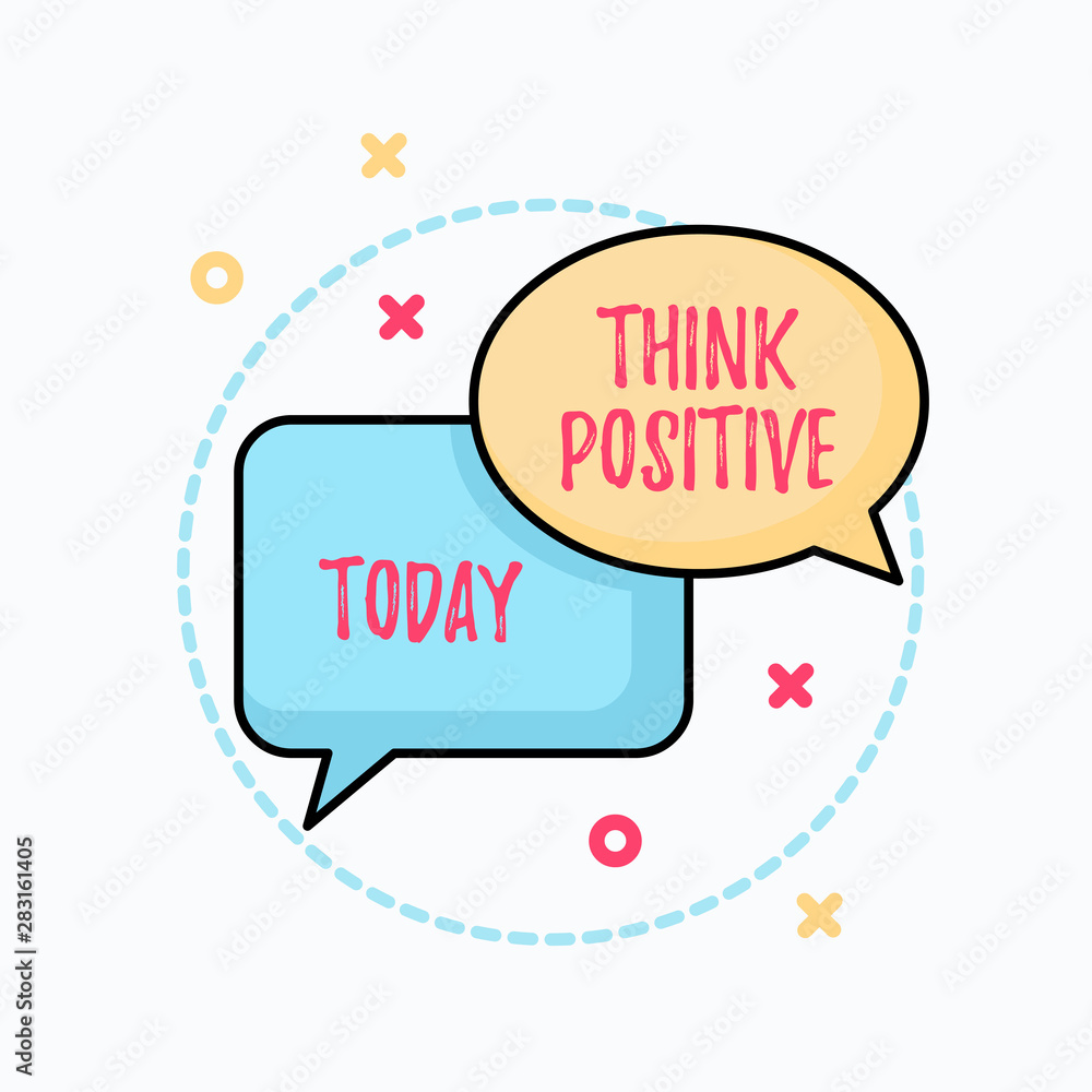 Conceptual hand writing showing Think Positive. Concept meaning The tendency to be positive or optimistic in attitude Pair of Overlapping Bubbles of Oval and Rectangular Shape