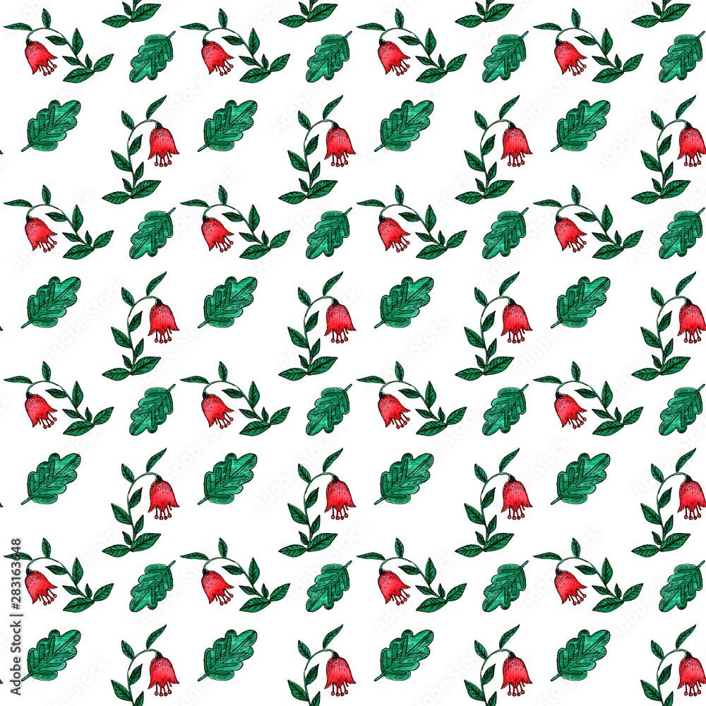 red bell flowers seamless pattern