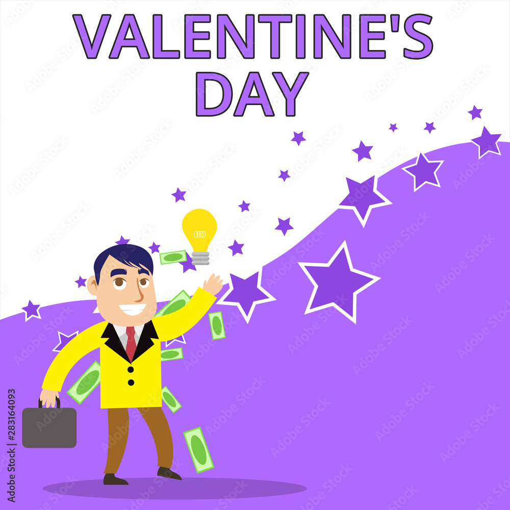 Text sign showing Valentine S Day. Business photo text time when showing show feelings of love and affection Successful Businessman or Clerk Generating Good Idea or Finding Solution