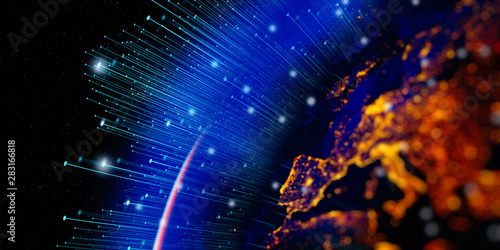 Fototapeta Naklejka Na Ścianę i Meble -  Communication technology for internet business. Global world network and telecommunication on earth cryptocurrency and blockchain and IoT. Elements of this image furnished by NASA