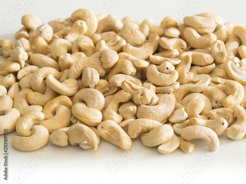 cashew nuts on a white background. healthy foods