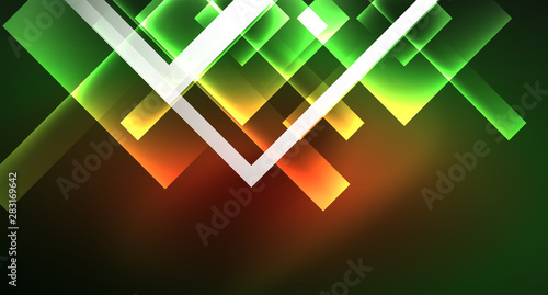 Neon geometric abstract background in hipster style on light background. Space retro design. Color geometric pattern. Square shape abstract background.