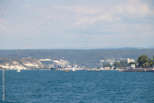 Sevastopol Bay in the summer in sunny weather. Crimea, Russia. A lot of boats and ships. Bay for boats. © alenka2194