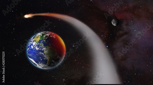 Fototapeta Naklejka Na Ścianę i Meble -  A asteroid (meteor) passing too near to Earth 